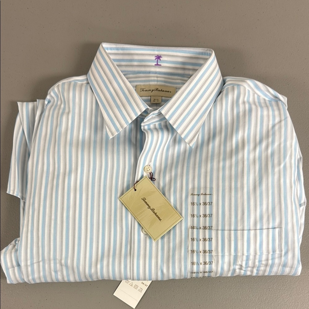 Tommy Bahama Men's Blue Striped Dress Shirt. 16.5 x 36